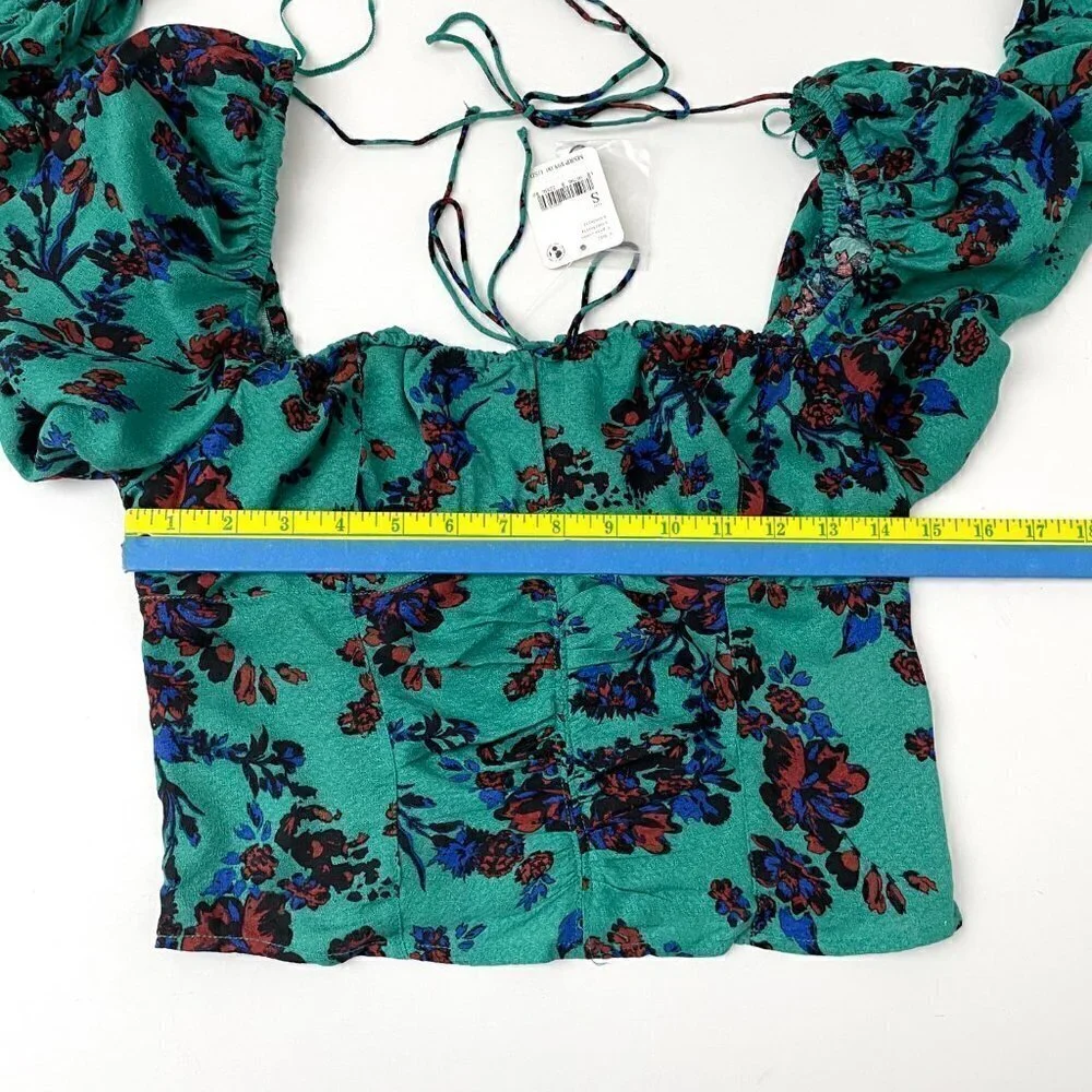 NEW Free People Green Hilary Printed Top Long Sleeves Lightweight Small